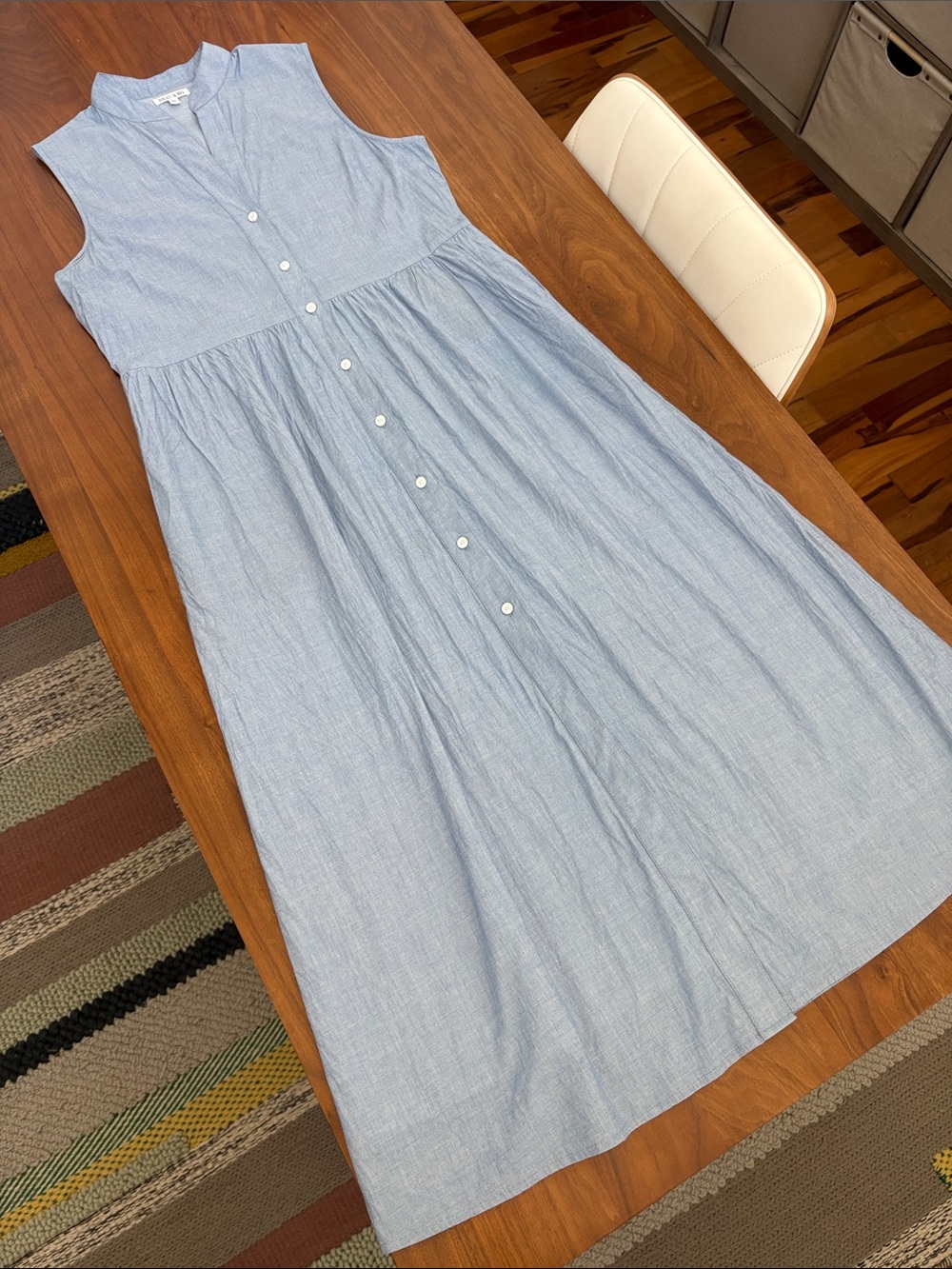 Beau & Ro Chambray Blue Button Front Midi Maxi Dress – Size Medium - Picture 2 of 10